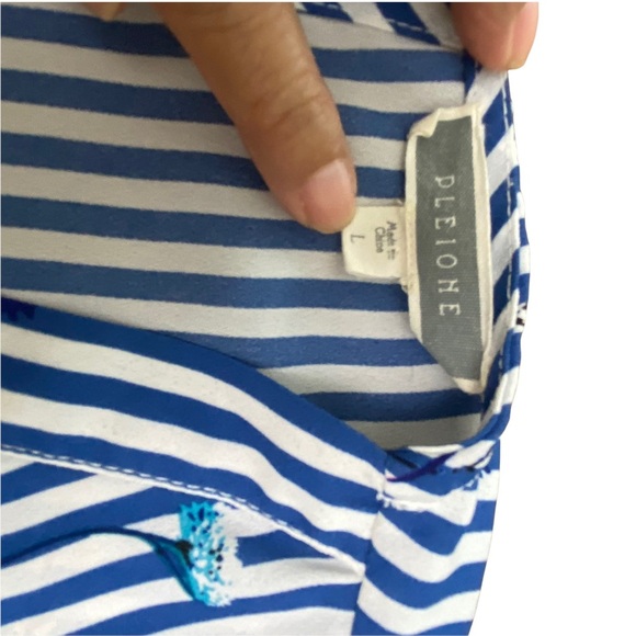 Pleione sleeveless stripe floral causal blouse top blue size Large - Picture 5 of 8